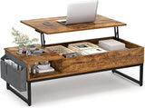 Top Coffee Table with Storage, Wood Lifting Top Central Table Metal Frame