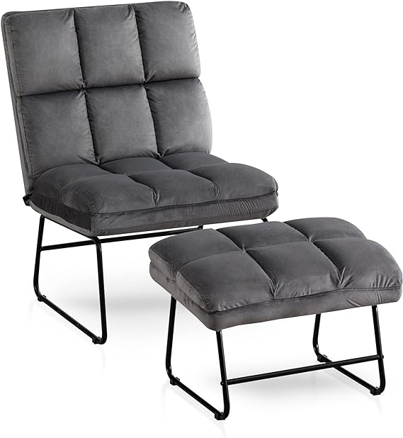 Accent Chair with Ottoman, Velvet Modern Metal Legs