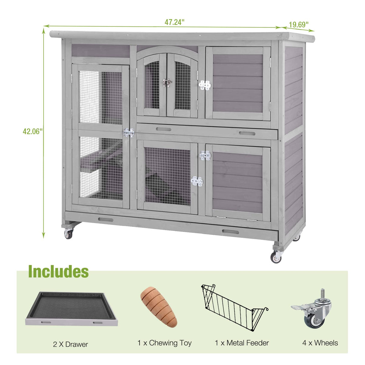 Rabbit Hutch Indoor Outdoor Bunny House Bunny Cage on Wheel with Plastic