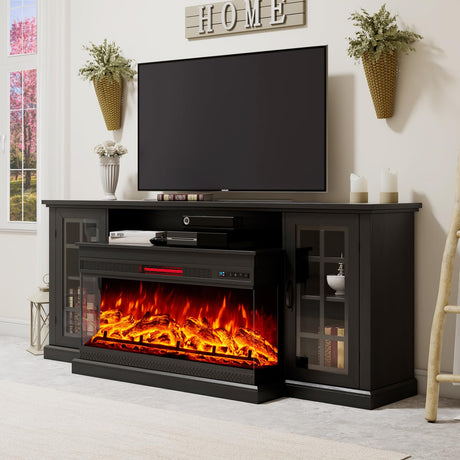 75" Fireplace TV Stand with 3-Sided Glass Electric Fireplace