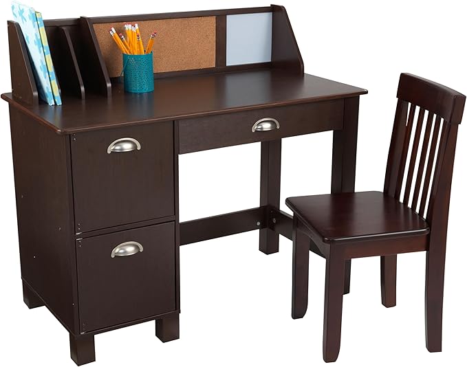 Study Desk for Children with Chair, Bulletin Board and Cabinets, White