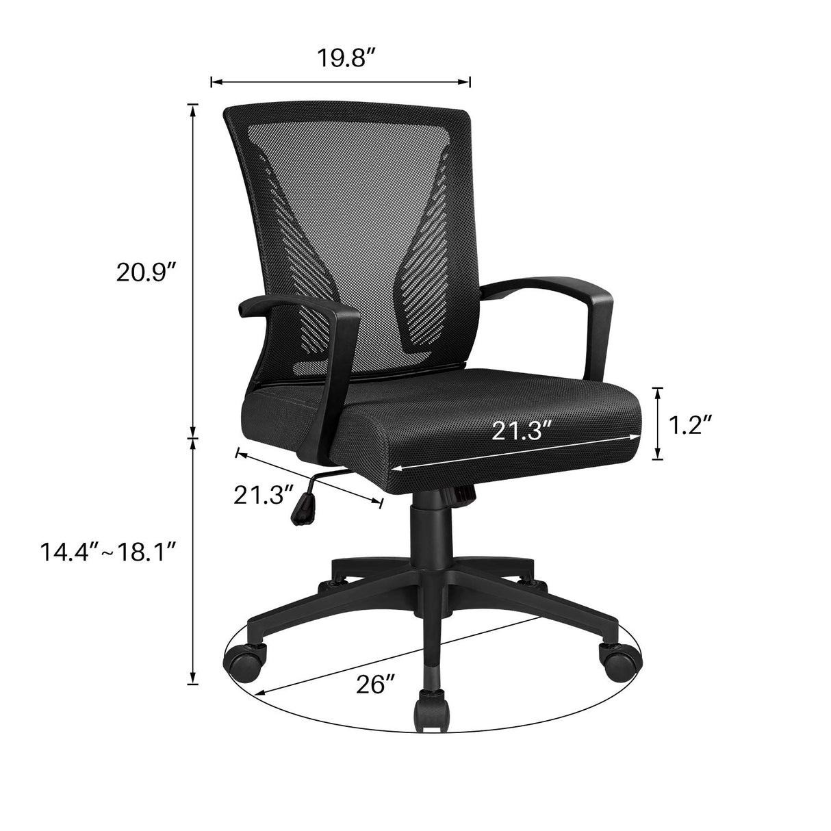 Ergonomic Office Mid Back Mesh Chair Swivel Desk Chair Lumbar Support Computer Chair