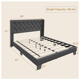 Full Bed Frame with Button Tufted Headboard, Modern Fabric Upholstered Platform Bed