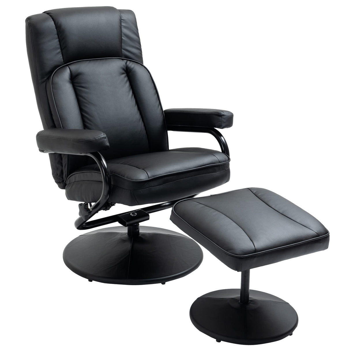 Swivel Recliner, Manual PU Leather Armchair with Ottoman Footrest for Living Room,