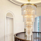 Large Long Crystal Chandelier for High Ceiling, 37-Lights Modern Gold Big Foyer Entrance Crystal