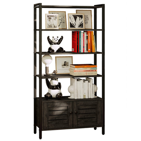 Bookshelf and Bookcase with Two Louvered Doors and Four Shelves, 27.6" Wide Standing