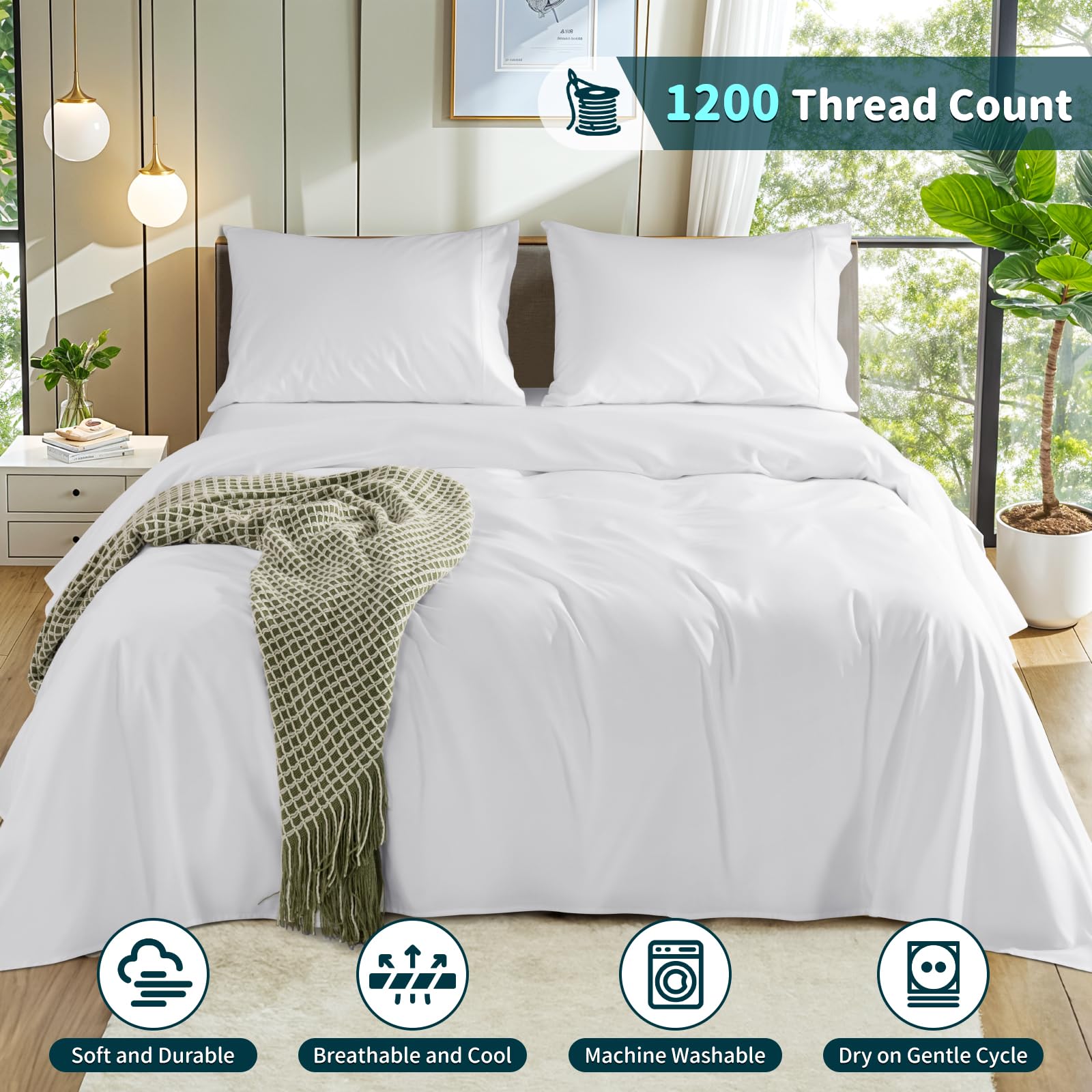 100% Cotton 1200 Thread Count King Size Sheets Set