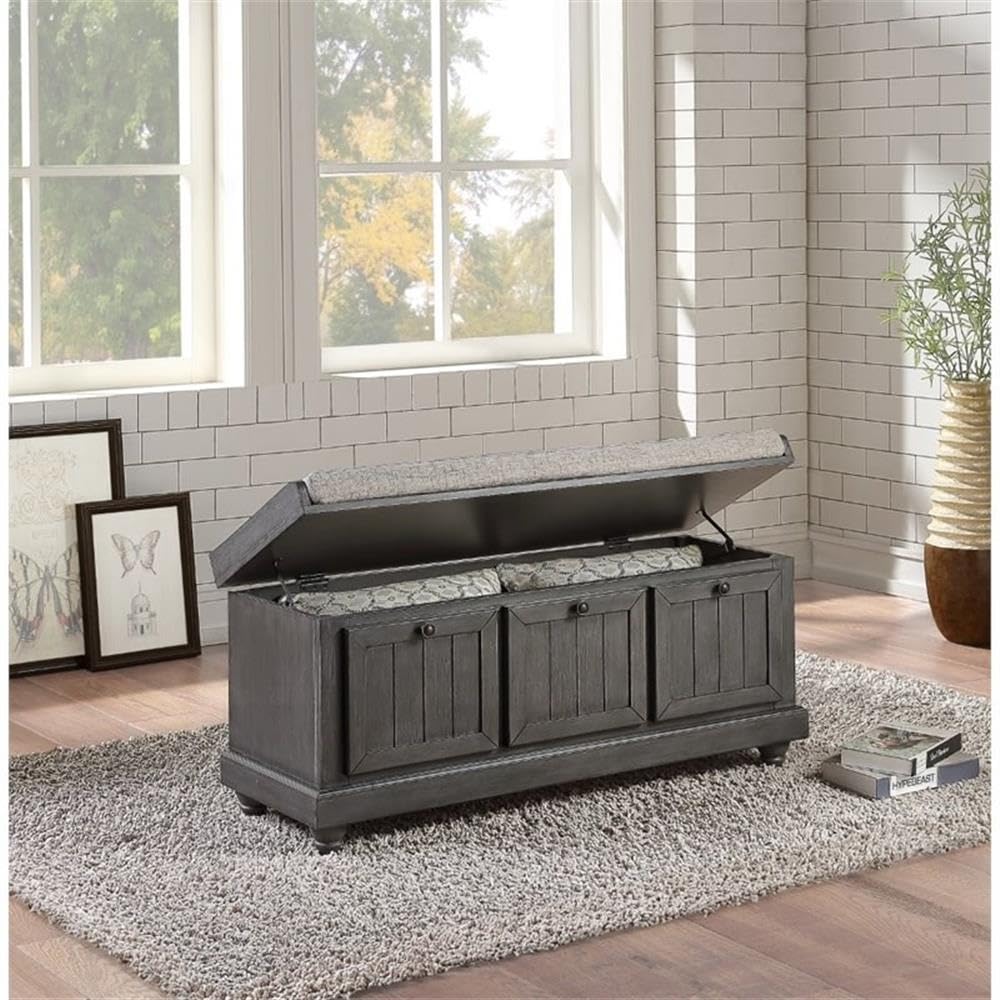 Wood Storage Bench in Dark Gray