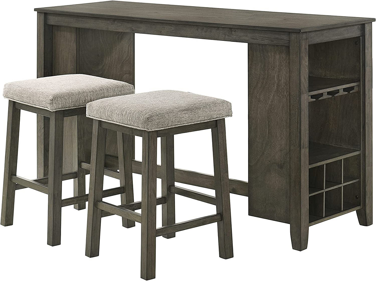 Churon 3-Piece Gathering Bar Table with Two Stools, Grey