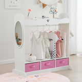 Kids Armoire Dress-Up Closet w/Mirror,Open Hanging Wardrobe w/Clothes Rack