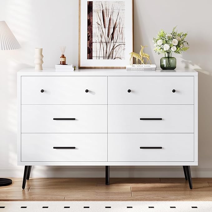 Dark Rustic Oak 7 Drawer Dresser, 47" W Large Double Dresser Chest of Drawers