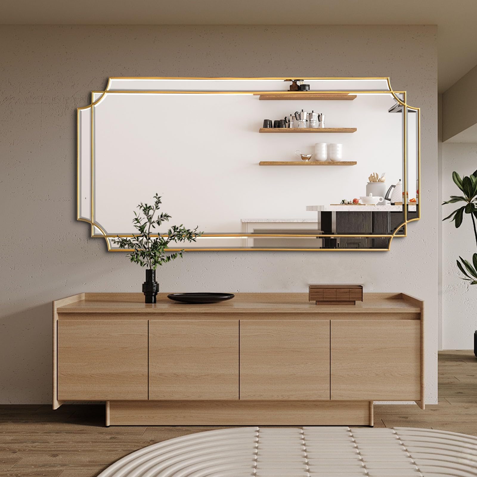 Gold Full Length Mirror 59x30 - Rectangle Beveled Wall Mirror