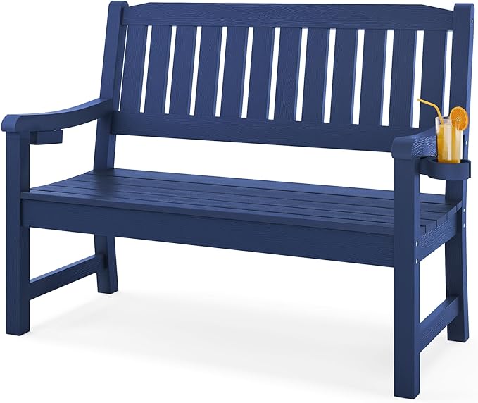 Outdoor Bench, 2-Person HDPS Garden Bench, Outdoor Benches Weatherproof
