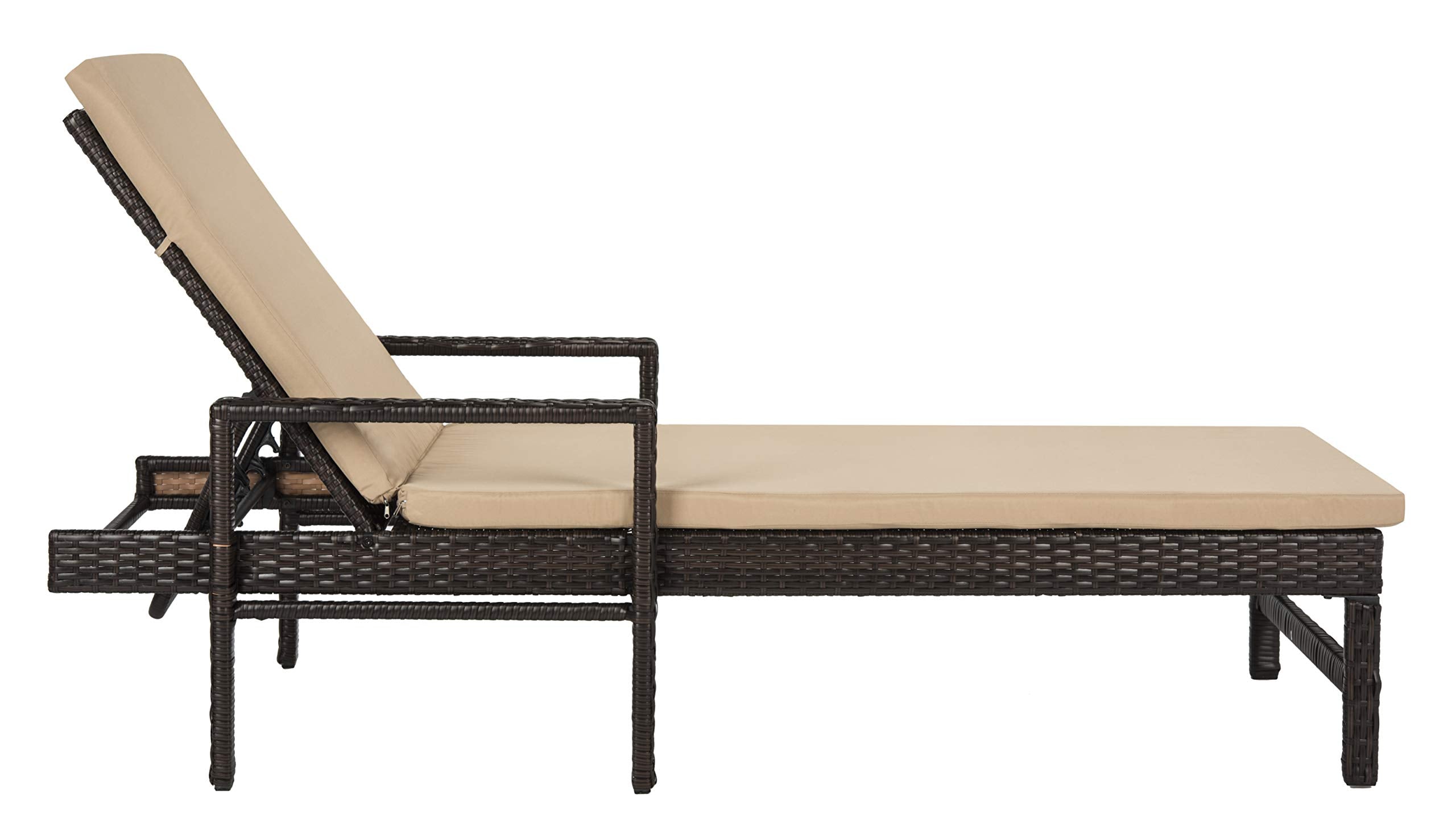Outdoor Collection Alma Brown Rattan/Beige Cushion Adjustable Chaise Lounge Chair