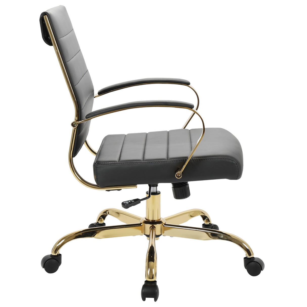 Mid-Back Ergonomic Office Chair with Lumbar Support - Black Leather Gold Frame