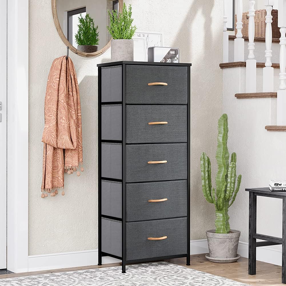 Vertical Dresser Storage Tower - Sturdy Steel Frame, Wood Top, Easy Pull Fabric