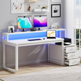 White Desk with 3 Drawers, 67 Inch White Computer Desk with Long Hutch, Home Office