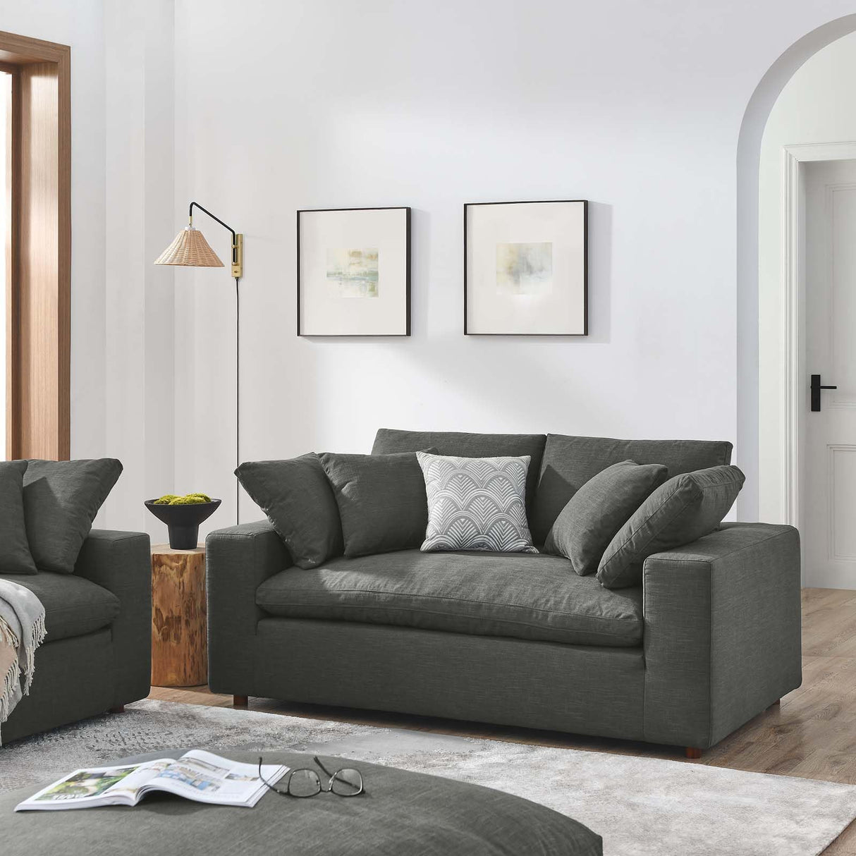 859-GRY Commix Down Filled Overstuffed Loveseat, Gray