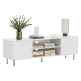 Housoul Modern TV Stand for 50/55/60 inch TV, TV Stand with Doors, Entertainment Center with Adjustable Shelf and Storage Cabinets, TV Media Console for Living Room, Bedroom, White