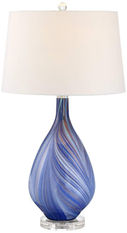 Taylor 29" Tall Teardrop Modern Coastal End Table Lamp Blue Art Glass Single Fabric