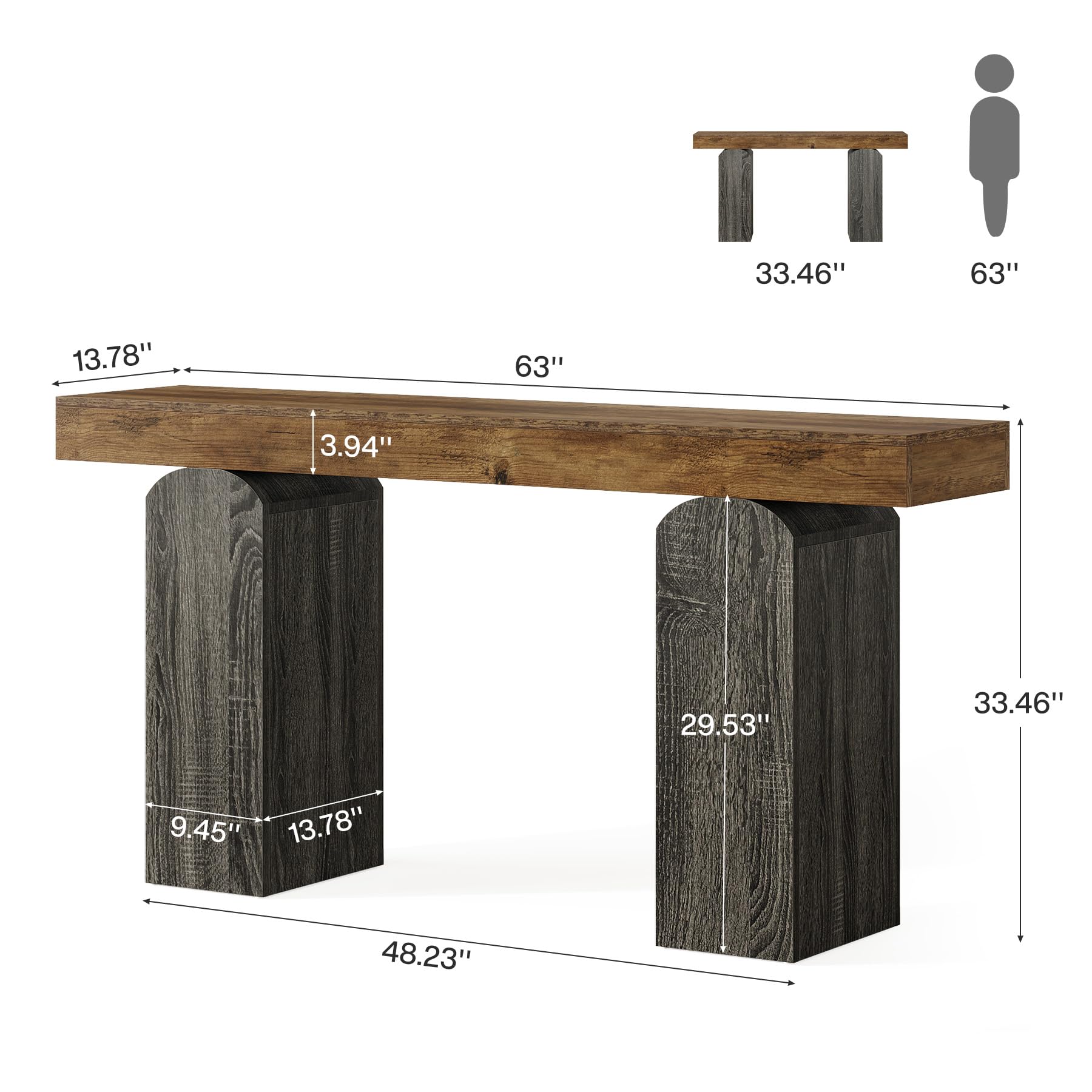 63" Farmhouse Console Table with Arched Pedestal Legs