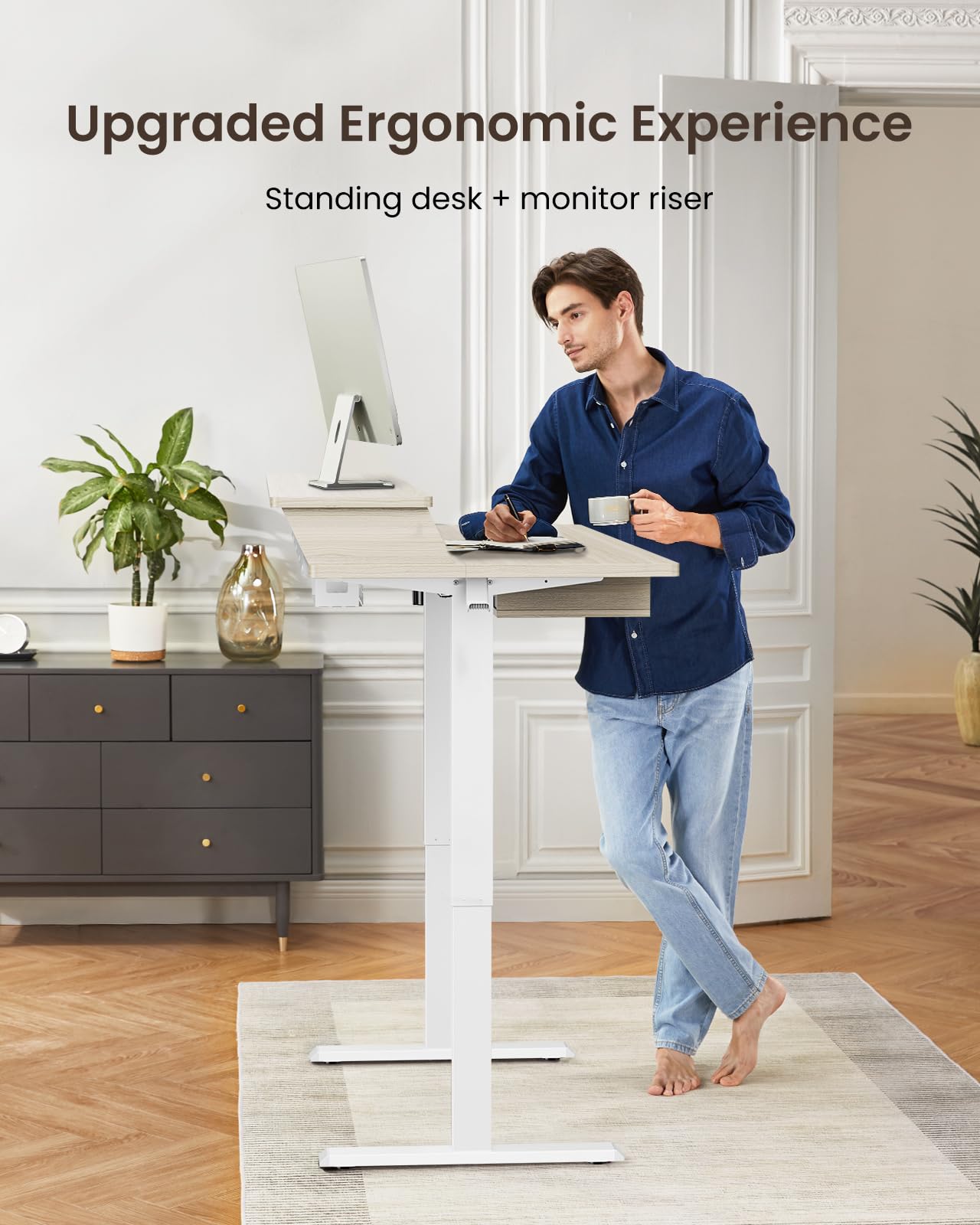 Standing Desk with Drawers, 55 x 30 Inches Height Adjustable Desk with Storage