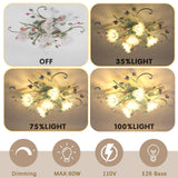 5-Light Ceramic Rose Ceiling Light with Glass Lampshade