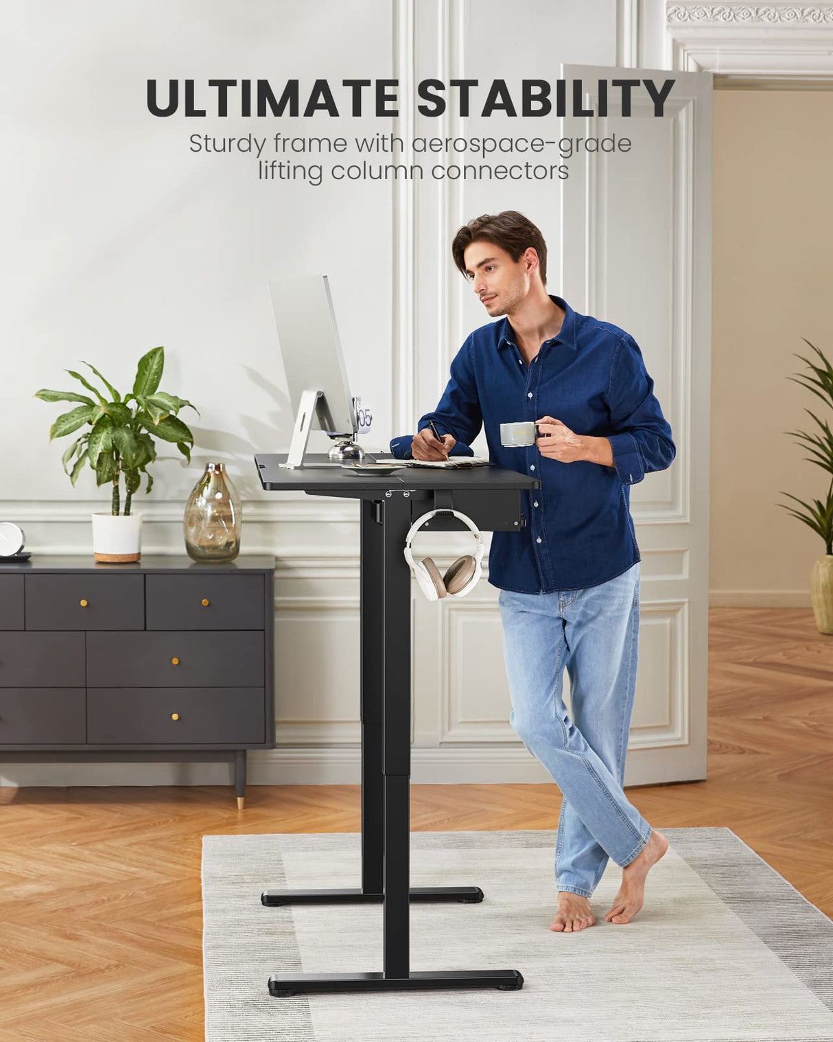 Electric Standing Desk with Keyboard Tray, 55x28 Inches Adjustable Height Sit Stand