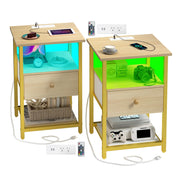LED Nightstands Set of 2 with Charging Station, Bedside Tables with USB Ports and Outlets