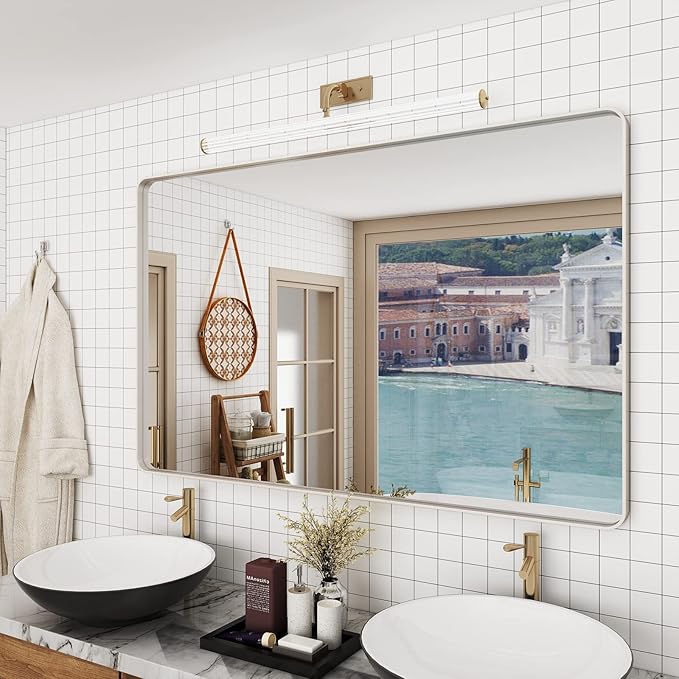Black Bathroom Mirror, Modern Rectangle Metal Framed Mirrors