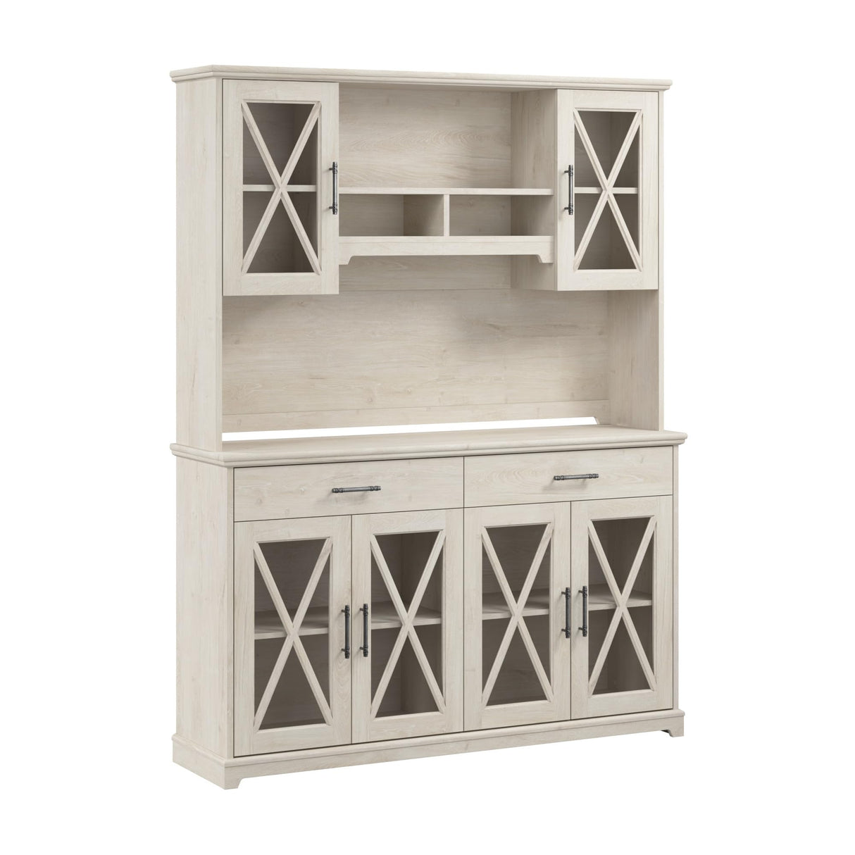 Lennox Farmhouse Sideboard Buffet Cabinet with Hutch | Storage Credenza for Dining Room or Kitchen Area, 60W, Linen White Oak