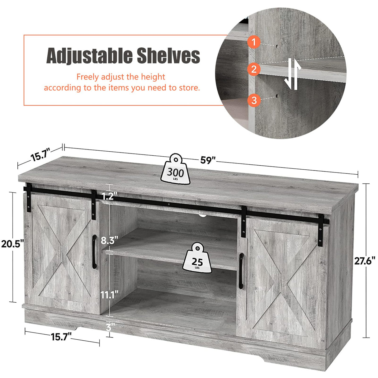 Farmhouse TV Stand, Entertainment Center for 65 Inch TV Media Console Table, Barn