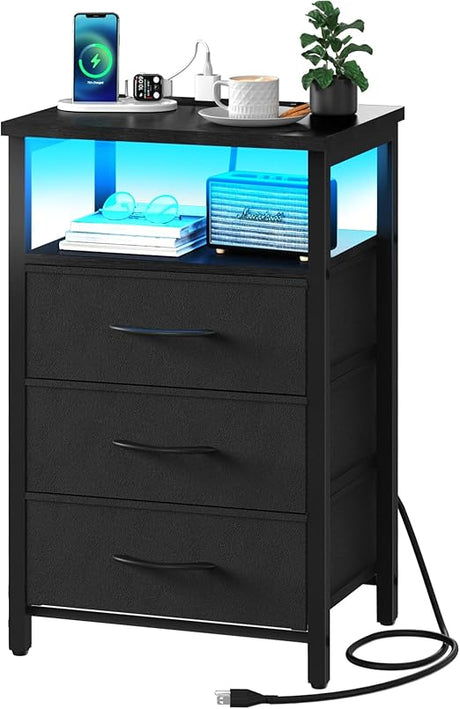 Night Stand with Charging Station, 16 Colors LED Nightstand