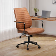 Brown Leather Executive Office Chair - Adjustable Mid-Back Swivel Desk Chair