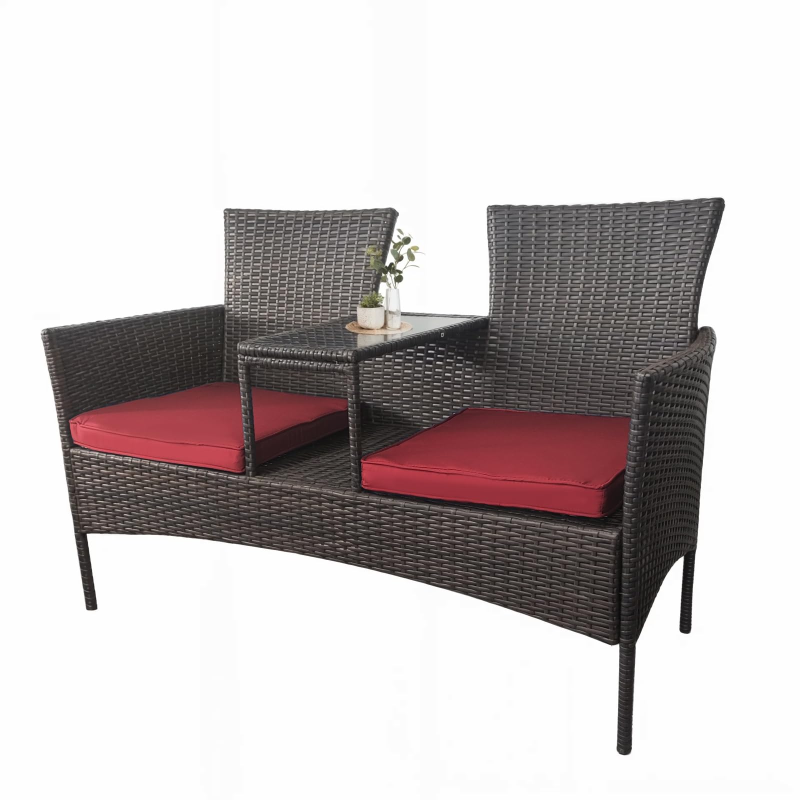 Outdoor Rattan Patio Loveseat,Wicker 2-Seat Outdoor Loveseat With Cushions