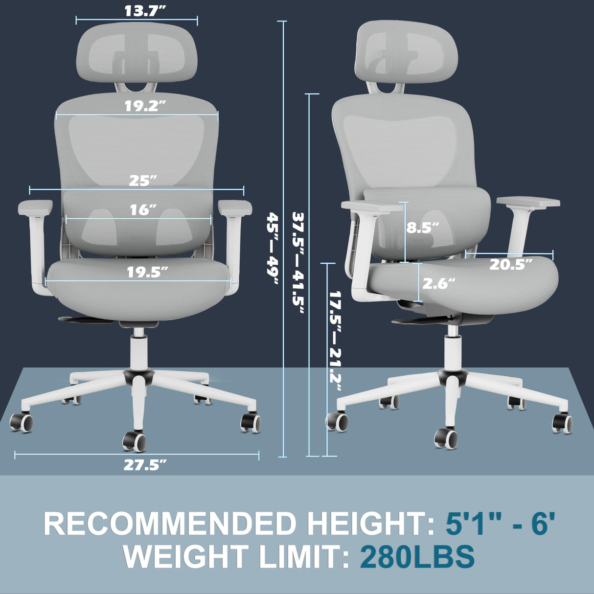 Office Chair, Ergonomic Desk Chair with Adjustable Lumbar Support, 3D Armrest, Headrest,