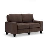 Serta Palisades 61" Track Arm Sofa, Easy Care Polyester, Soft Pillow Back, Pocket Coil Seat Cushions, Removable Covers, Loveseat or Couch for Small Spaces, Living Rooms or Bedrooms, Dark Brown