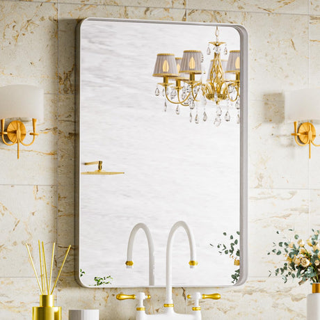 Bathroom Mirror 24x32 inch, Silver Gorgeous Deep Frame Wall Mirror,