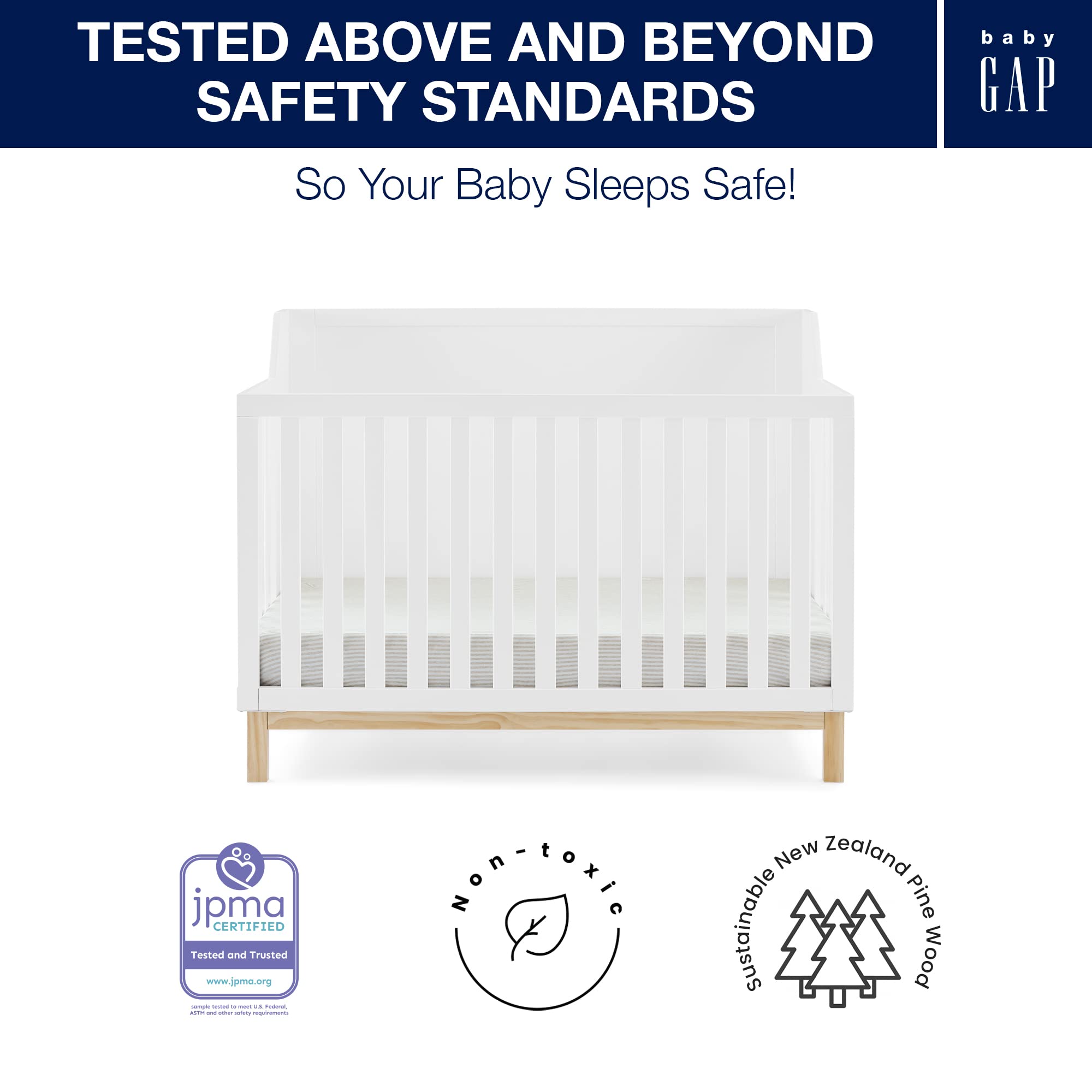 GAP babyGap Oxford 6-in-1 Convertible Crib - Greenguard Gold Certified, Bianca White/Natural