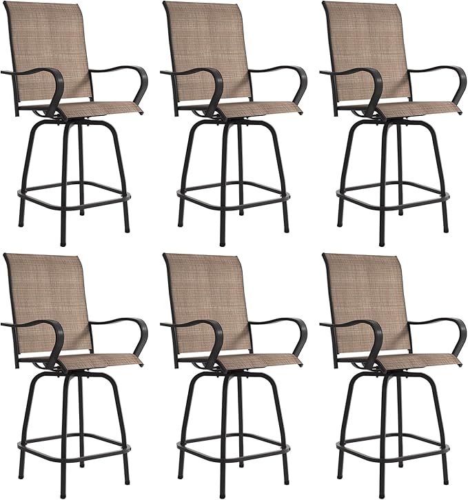 Outdoor Swivel Bar Stools Set of 2, Premium Patio Bar Stools, Textilene Bar Height