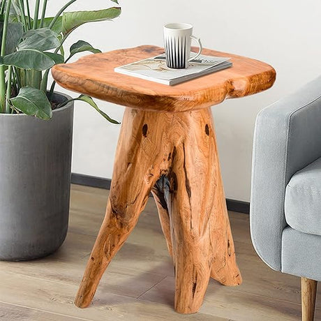 Mushroom Side Table, 18.9 inch Tall Live Edge Wood Stool