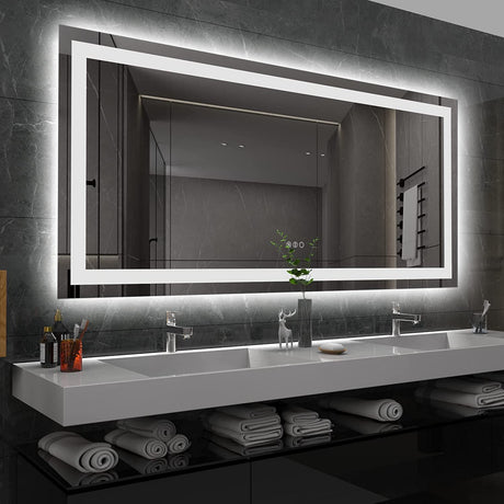 LED Bathroom Mirror 60''x 36'' with Front and Backlight, Large Dimmable