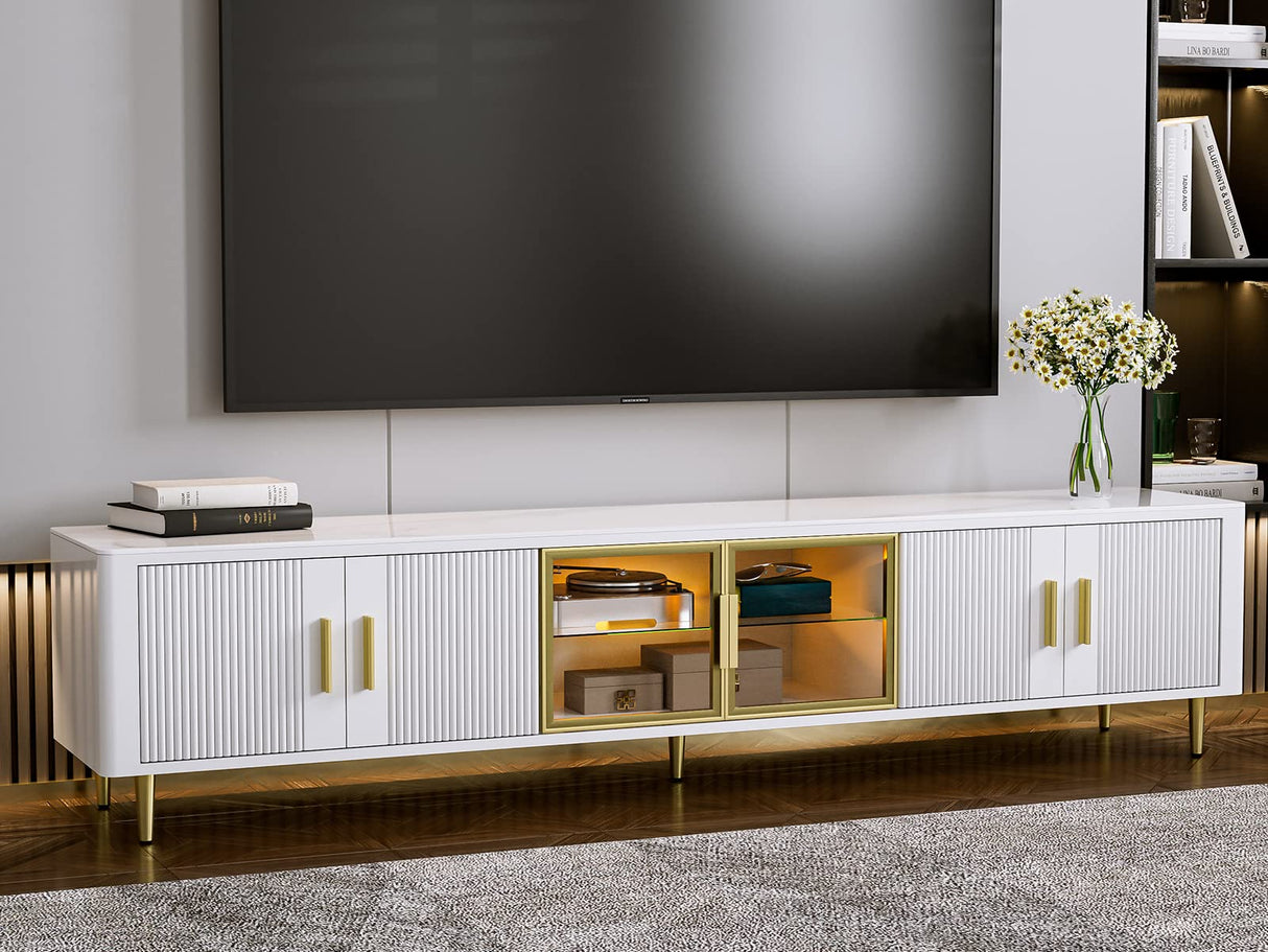 Modern TV Stand for 85+ inch TV, White LED Slate Entertainment Center