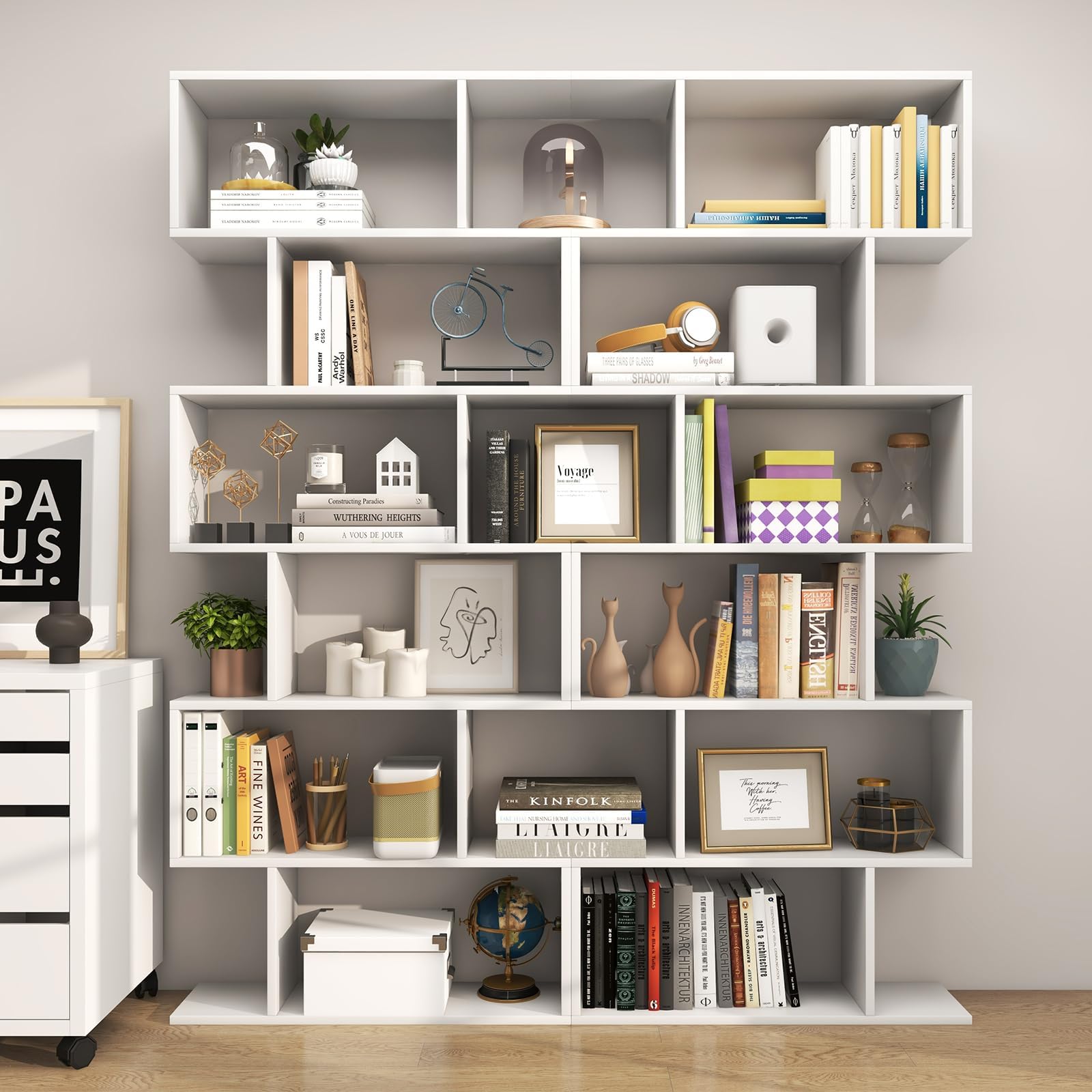 6 Tier S Shaped Bookshelf, 31.5''L x 9''W x 75''H, Wooden Bookcase and Bookshelves w/Anti-Toppling Device, Room Divider Display Shelves for Living Room, Home Decor, 6 Shelf Bookshelf