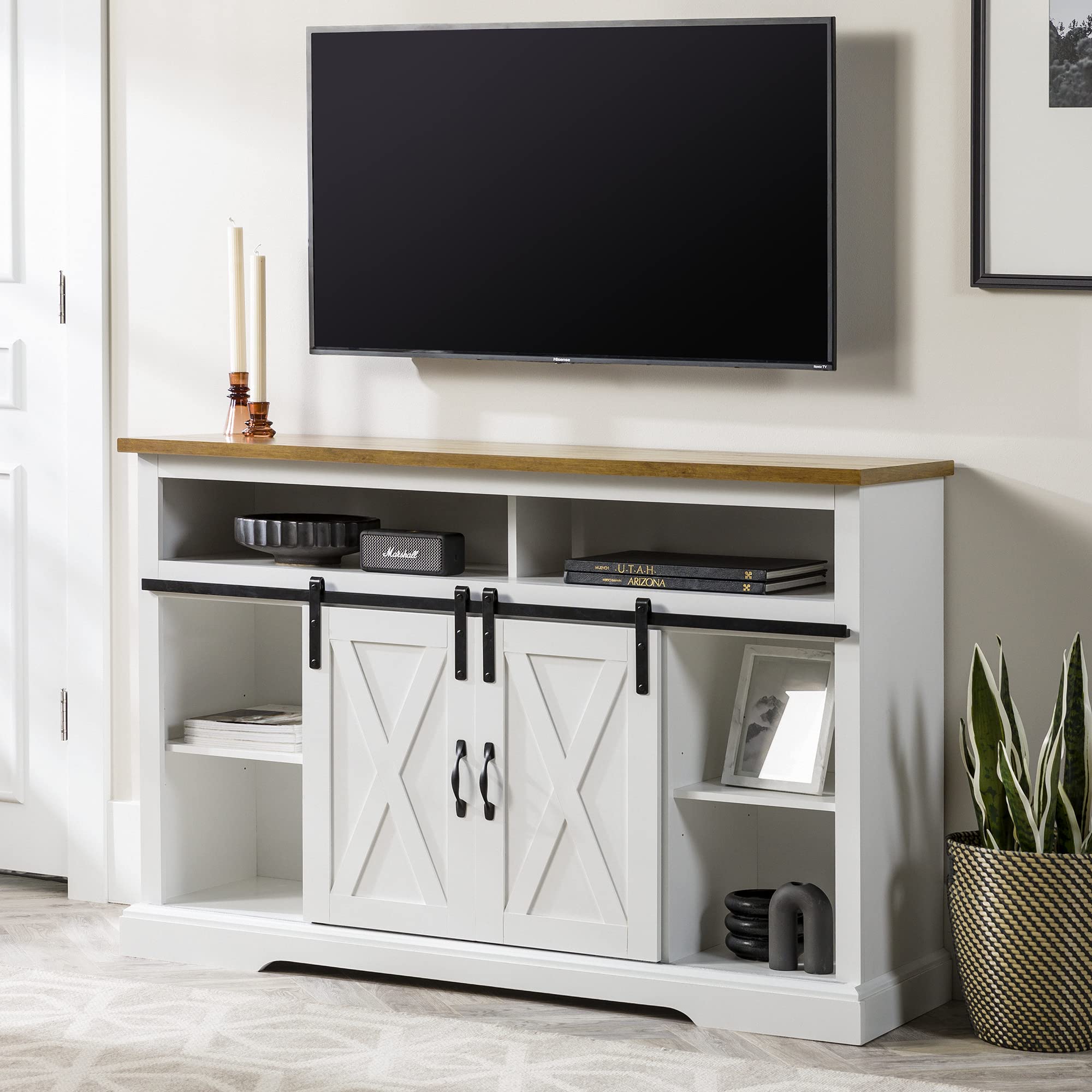 Clayton Farmhouse Sliding Double Barn Door TV Stand for TVs up to 58 Inches
