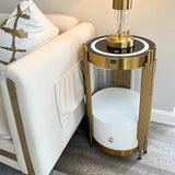 Gold Smart Led Nightstand with White Drawers,14in Sofa Round End Table with USB &