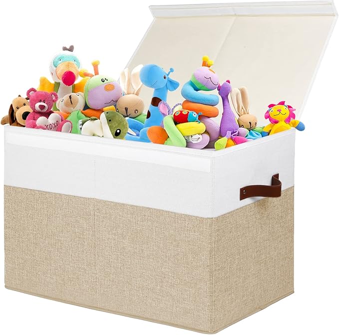 Large Toy Storage Box with Lid, Sturdy Toys Storage Chest Bin Organizer Basket