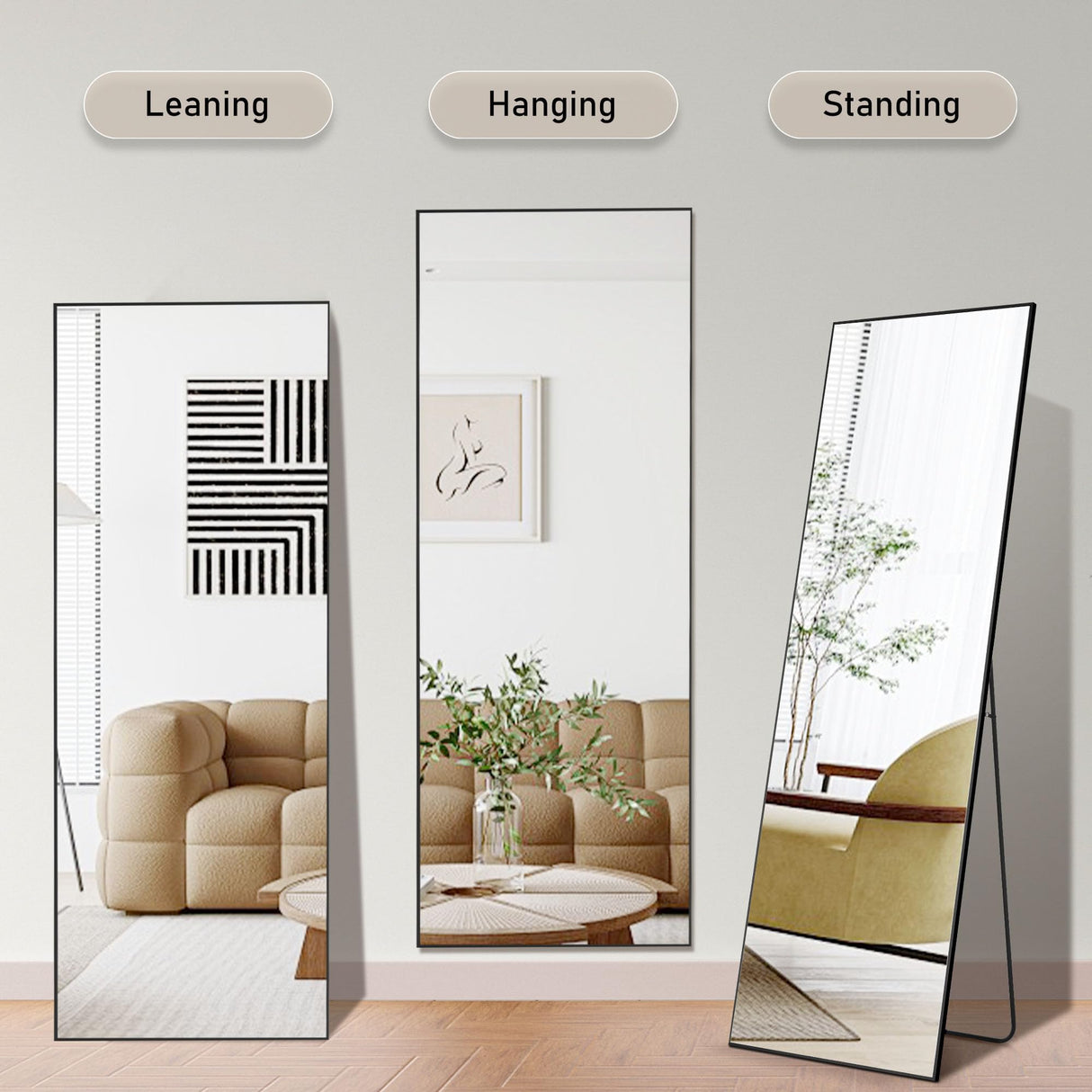 Full Length Mirror 64"x21" for Bedroom, Full Body Mirror with Stand, Hanging