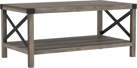 Sedalia Modern Farmhouse Metal X Coffee Table, 40 Inch, White Oak