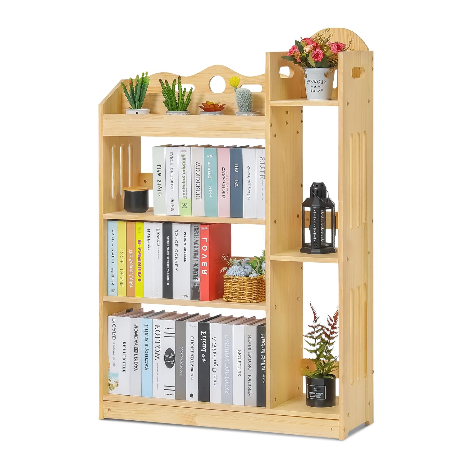 Wood Bookshelf Cube Storage Organizer, Natural Free Standing Bookcase Display Storage